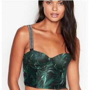 NWT Victoria Secret Very Sexy Green Palm Leaf Lined Shine Strap Bra 36D Bustier